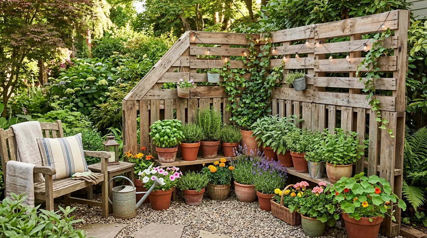 Angled Pallet Fence Design in a Backyard Corner